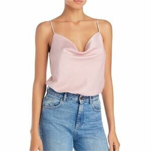 WAYF Giselle Jacquard Satin Cowlneck Camisole Bodysuit in Blush Pink NEW Small